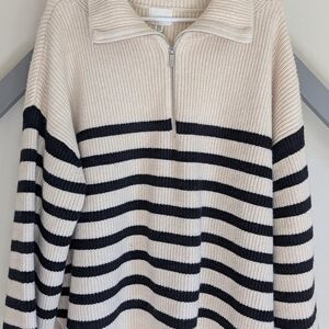 H&M Cream and Black Striped Cowl Sweater
